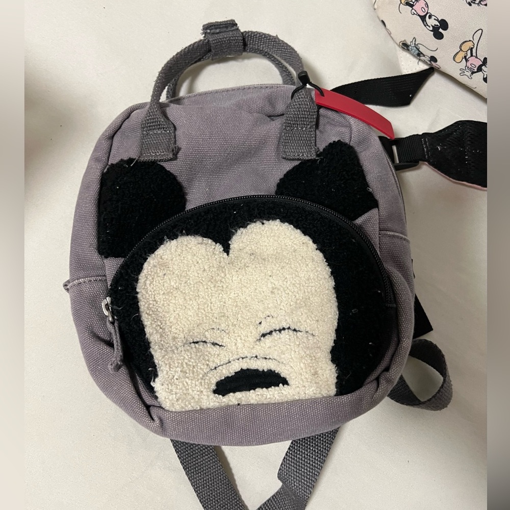 Zara Disney Mickey Mouse sherpa grey backpack